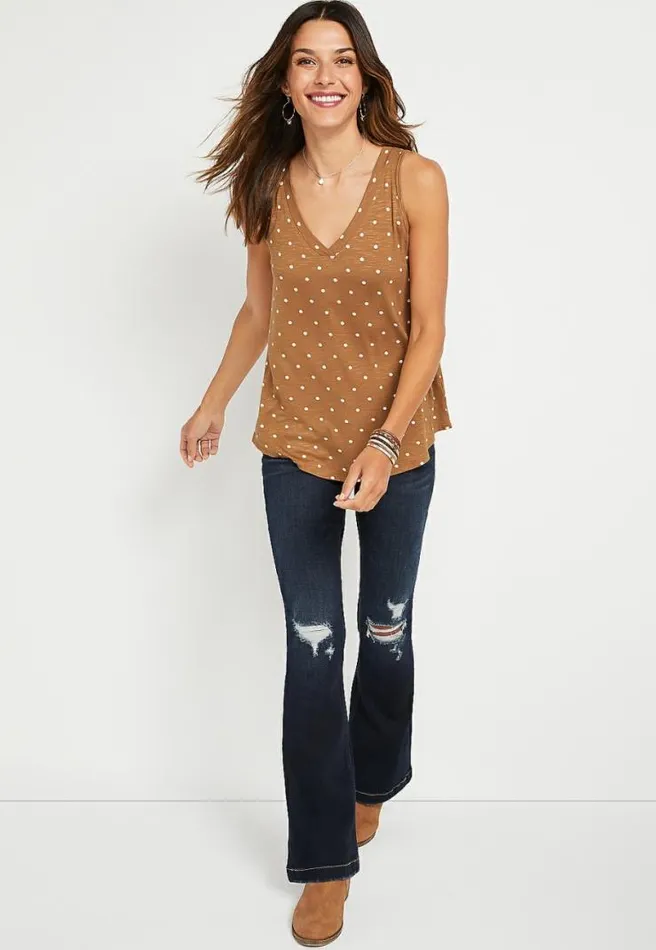 247 Gold Polka Dot V Neck Tank Top Women Maurices Tops