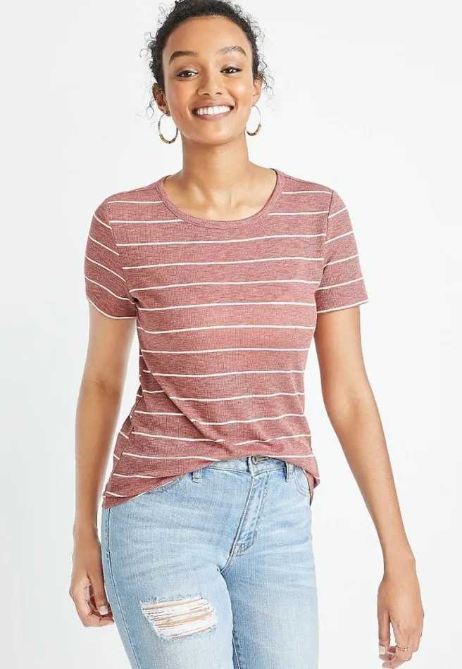 247 Red Striped Rib Knit Tuck In Tee Women Maurices Tops