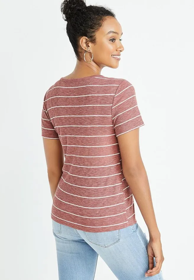 247 Red Striped Rib Knit Tuck In Tee Women Maurices Tops