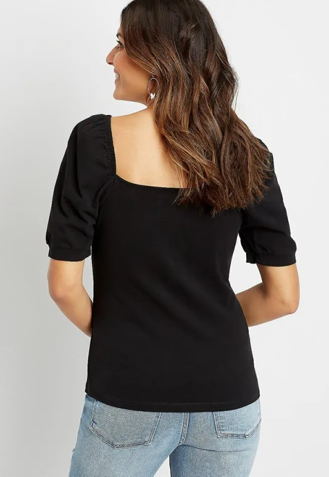247 Solid Ruched Sweetheart Puff Sleeve Top Women Maurices Tops