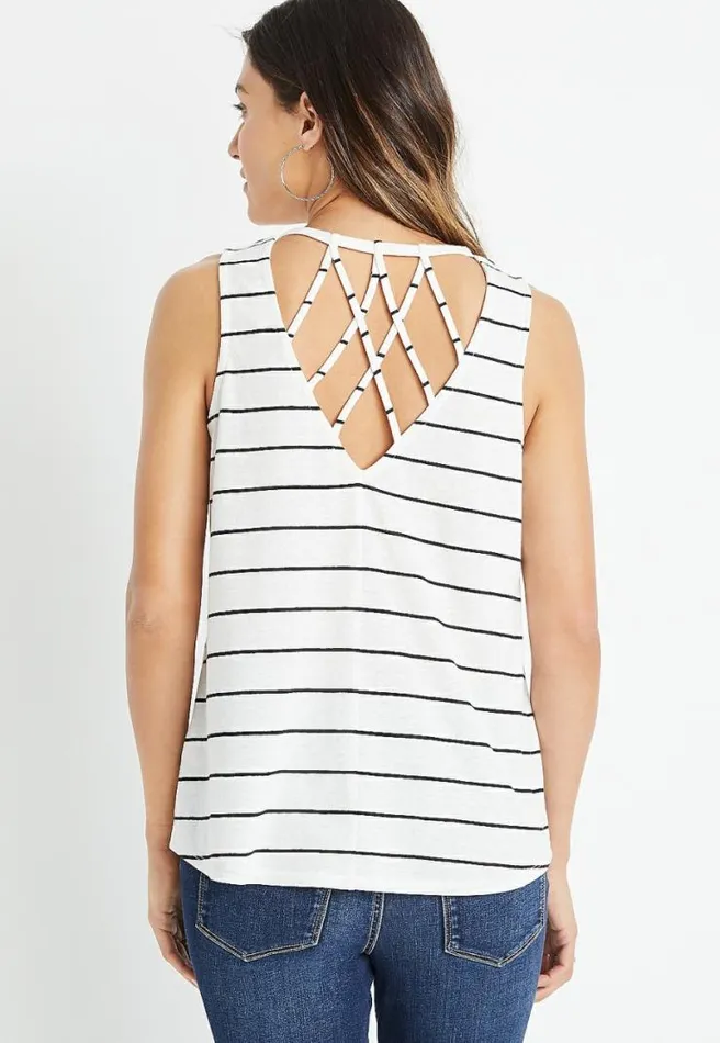 247 White Striped Strappy Back Classic Tank Top Women Maurices Tops
