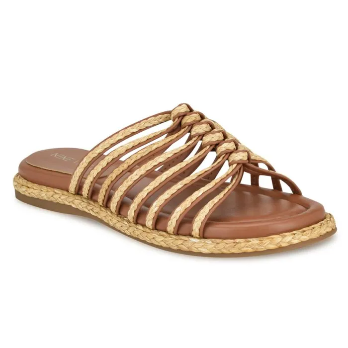 Adila Flat Espadrille Sandals Brown Raffia Women Nine West Sandals Adila Flat Espadrille Sandals Brown Raffia Women Nine West Sandals