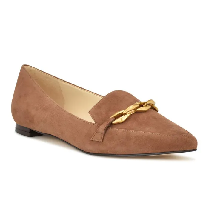 Ahara Chain Flats Brown Suede Women Nine West Flats Ahara Chain Flats Brown Suede Women Nine West Flats