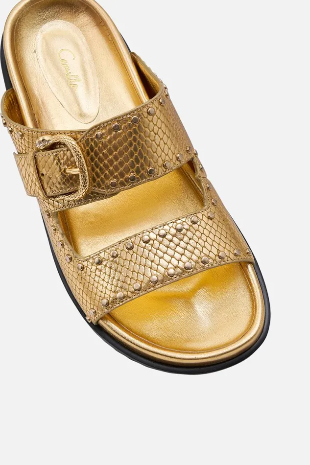 ALISA SNAKE BUCKLE SANDAL GOLD Gold WomensMens Camilla Shoes