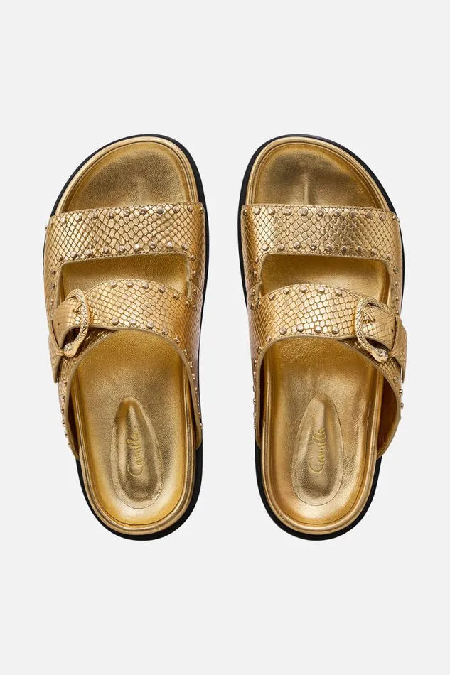 ALISA SNAKE BUCKLE SANDAL GOLD Gold WomensMens Camilla Shoes