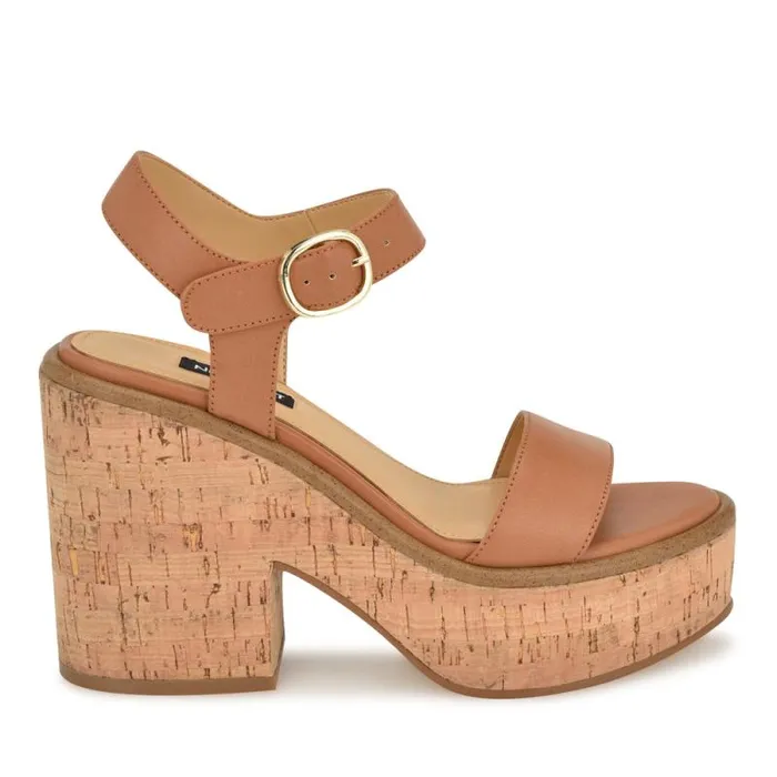 Amye Ankle Strap Wedge Sandals Brown Women Nine West Sandals