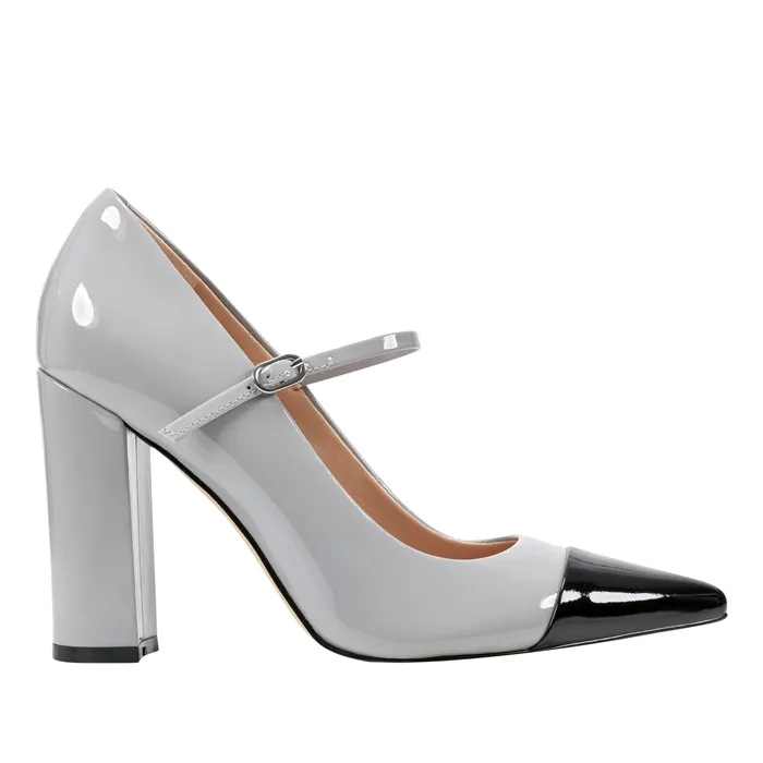 Anellie Cap Toe Dress Pump Light Grey Patent Leather Women Heels and Pumps Marc Fisher