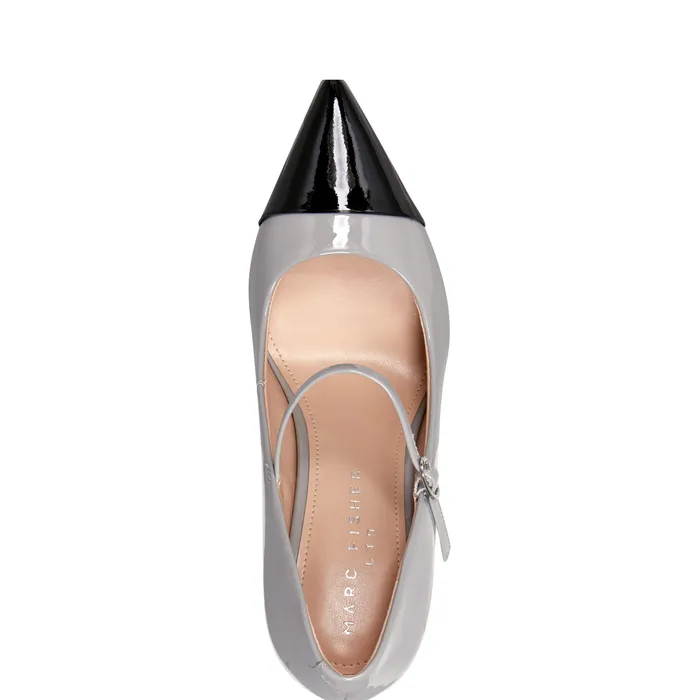 Anellie Cap Toe Dress Pump Light Grey Patent Leather Women Heels and Pumps Marc Fisher