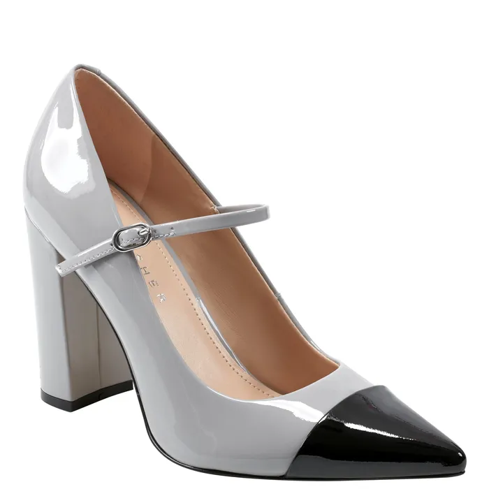 Anellie Cap Toe Dress Pump Light Grey Patent Leather Women Heels and Pumps Marc Fisher