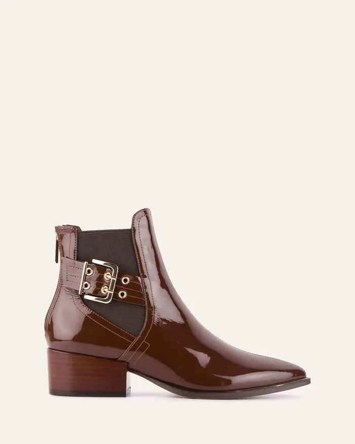 ANKLE BOOTS Women River flat ankle boots dark choc crinkle patent jomercer