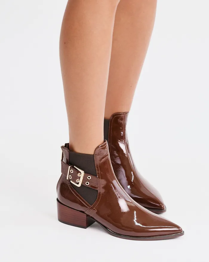 ANKLE BOOTS Women River flat ankle boots dark choc crinkle patent jomercer ANKLE BOOTS Women River flat ankle boots dark choc crinkle patent jomercer
