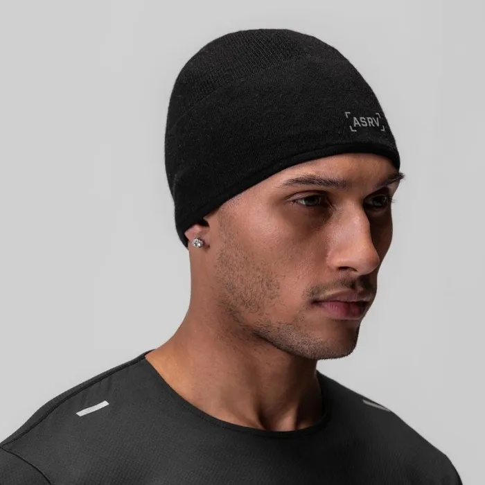 ASRV Hats and Headwear Men Merino Wool Skull Cap Black 034bracket034