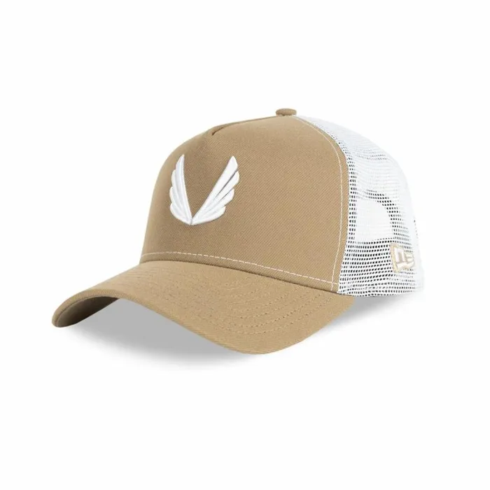 ASRV Hats and Headwear Men New Era 9Forty AFrame Trucker Hat Khakiwhite wings