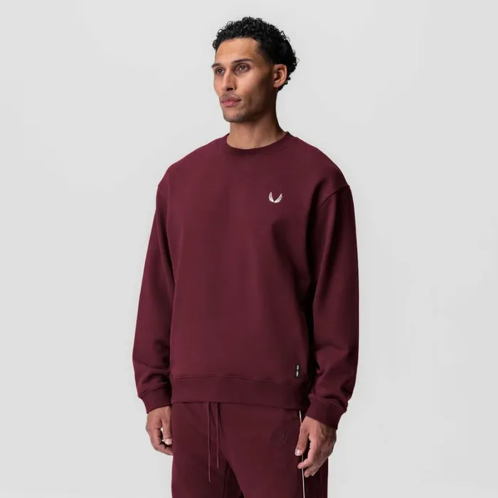 ASRV Hoodies and Sweatshirts Men Herringbone Terry Crewneck Crimson Red