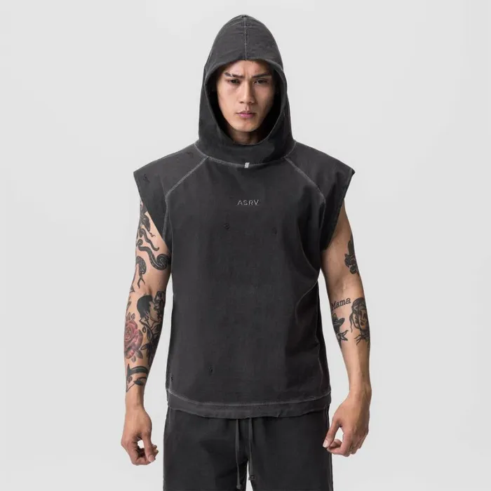 ASRV Hoodies and Sweatshirts Men Tech Essential Cutoff Hoodie Faded Grey