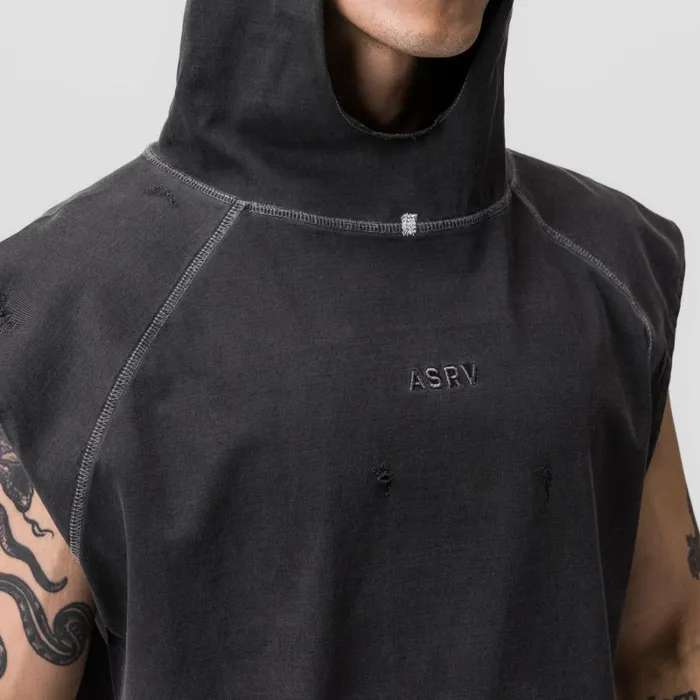 ASRV Hoodies and Sweatshirts Men Tech Essential Cutoff Hoodie Faded Grey