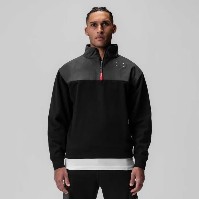 ASRV Hoodies and Sweatshirts Men TechTerry Paneled Quarter Zip Black 034wave Dye034 ASRV Hoodies and Sweatshirts Men TechTerry Paneled Quarter Zip Black 034wave Dye034