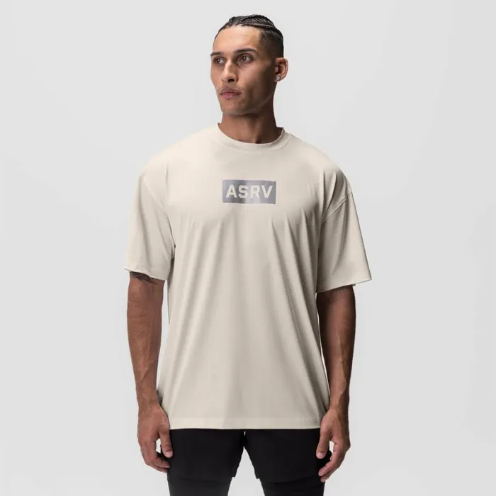 ASRV Short Sleeves Men AeroSilver Oversized Tee Beige 034box Logo034