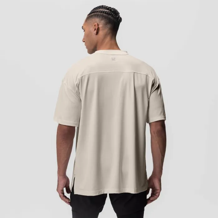 ASRV Short Sleeves Men AeroSilver Oversized Tee Beige 034box Logo034