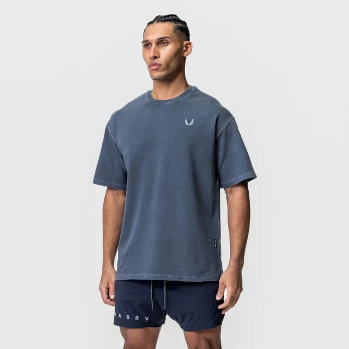 ASRV Short Sleeves Men Stone Washed Oversized Tee Faded Navy