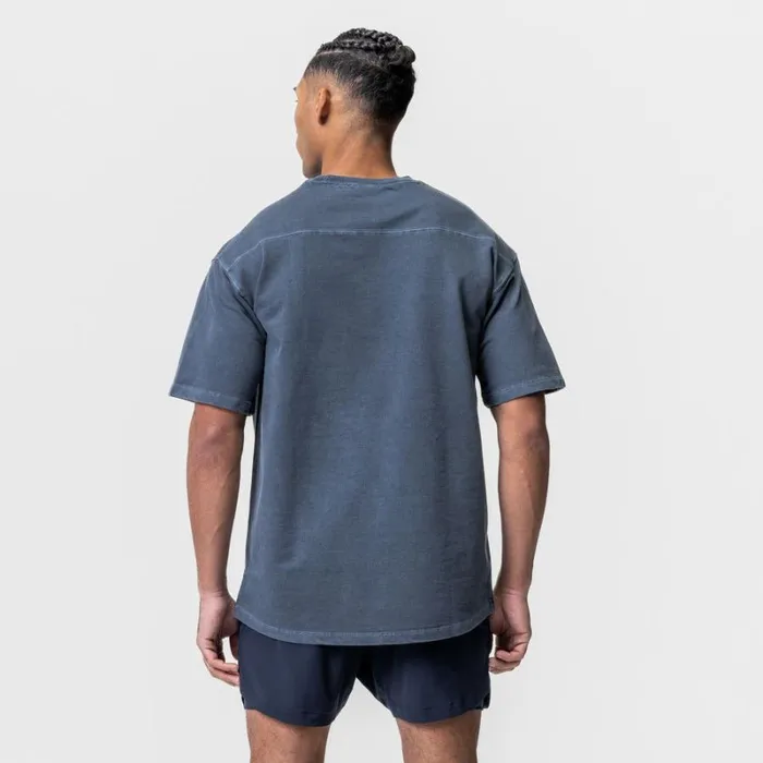 ASRV Short Sleeves Men Stone Washed Oversized Tee Faded Navy
