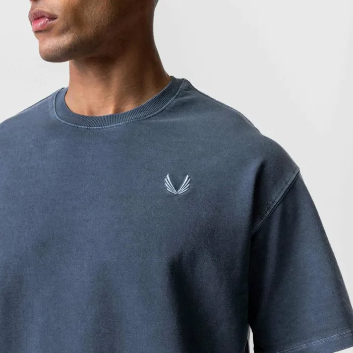 ASRV Short Sleeves Men Stone Washed Oversized Tee Faded Navy