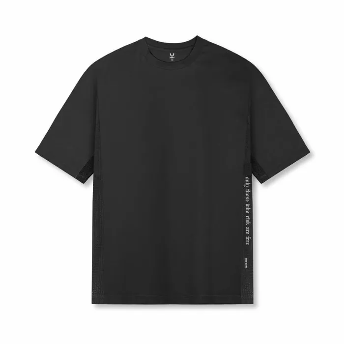 ASRV Short Sleeves Men Supima Mesh Panel Oversized Tee Dusk Black