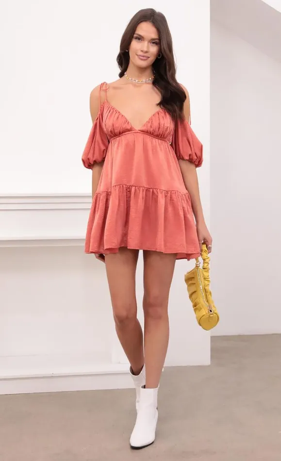 Baby Doll Dress Coral Women LUCY IN THE SKY Mini Dresses Baby Doll Dress Coral Women LUCY IN THE SKY Mini Dresses