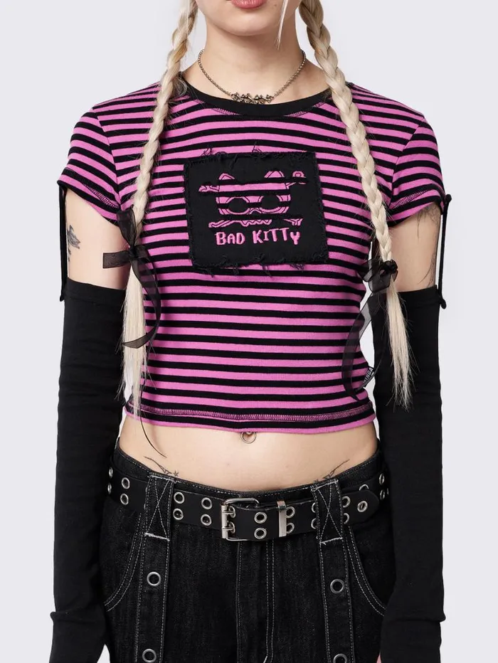 Bad Kitty Pink Striped Detachable Sleeve Top Women Minga London Tops and TShirts Bad Kitty Pink Striped Detachable Sleeve Top Women Minga London Tops and TShirts