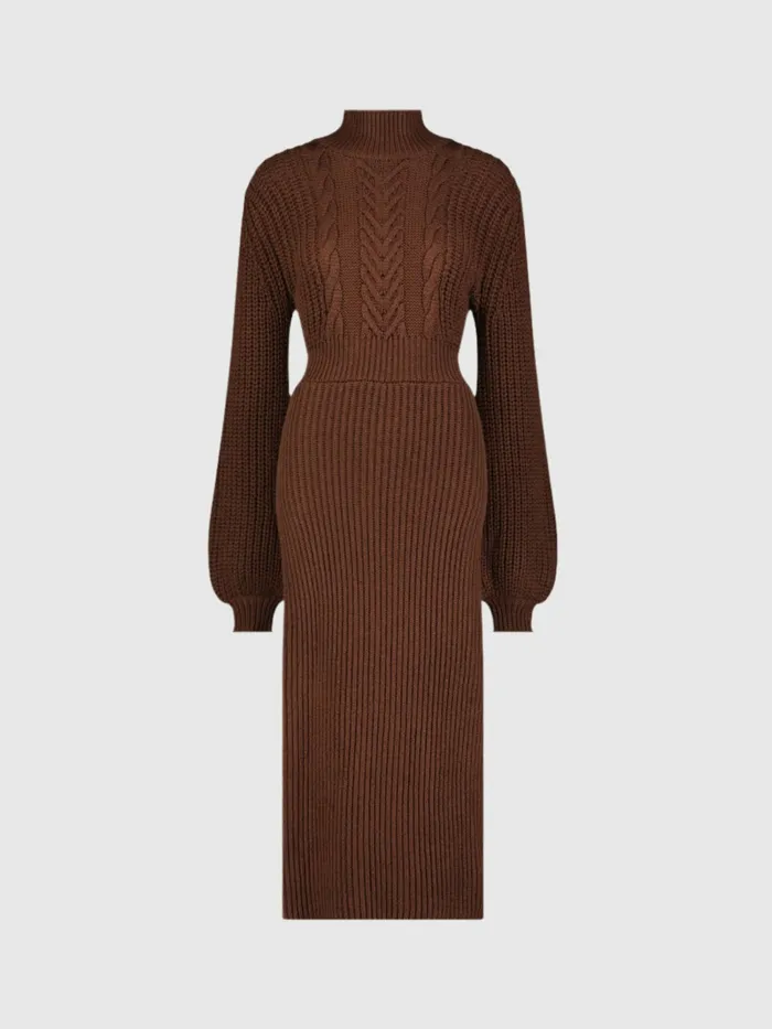 Best Sellers Mac Duggal Women Long Sleeve Turtle Neck Knit Midi Dress Chocolate