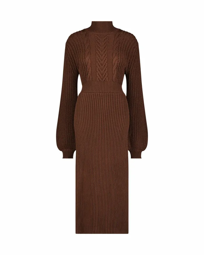Best Sellers Mac Duggal Women Long Sleeve Turtle Neck Knit Midi Dress Chocolate