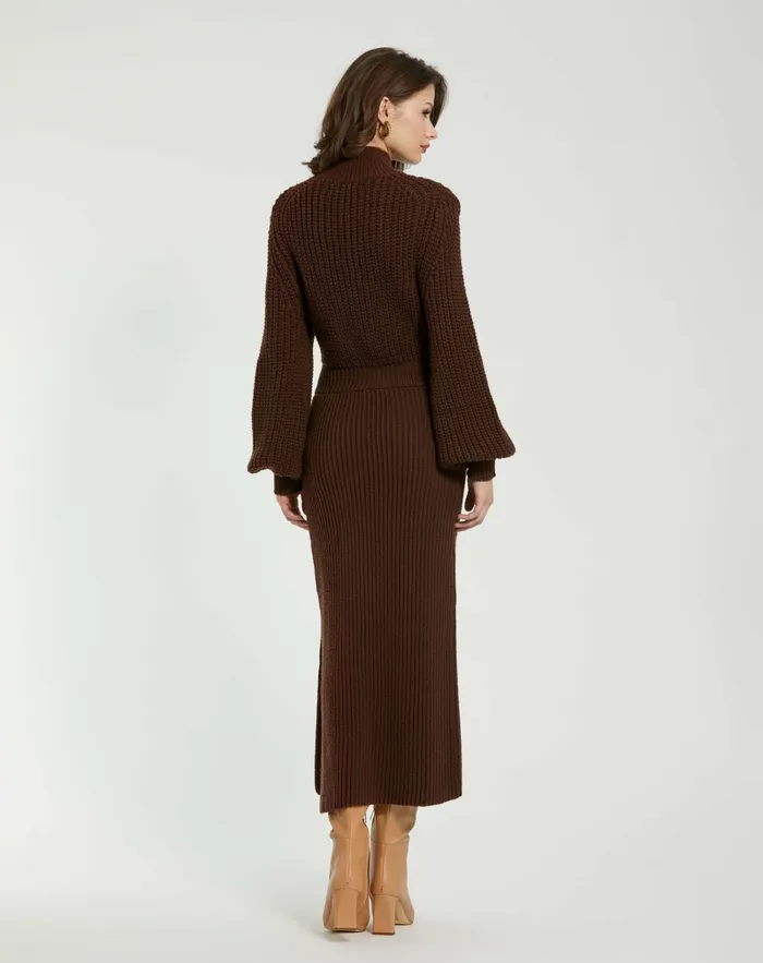Best Sellers Mac Duggal Women Long Sleeve Turtle Neck Knit Midi Dress Chocolate
