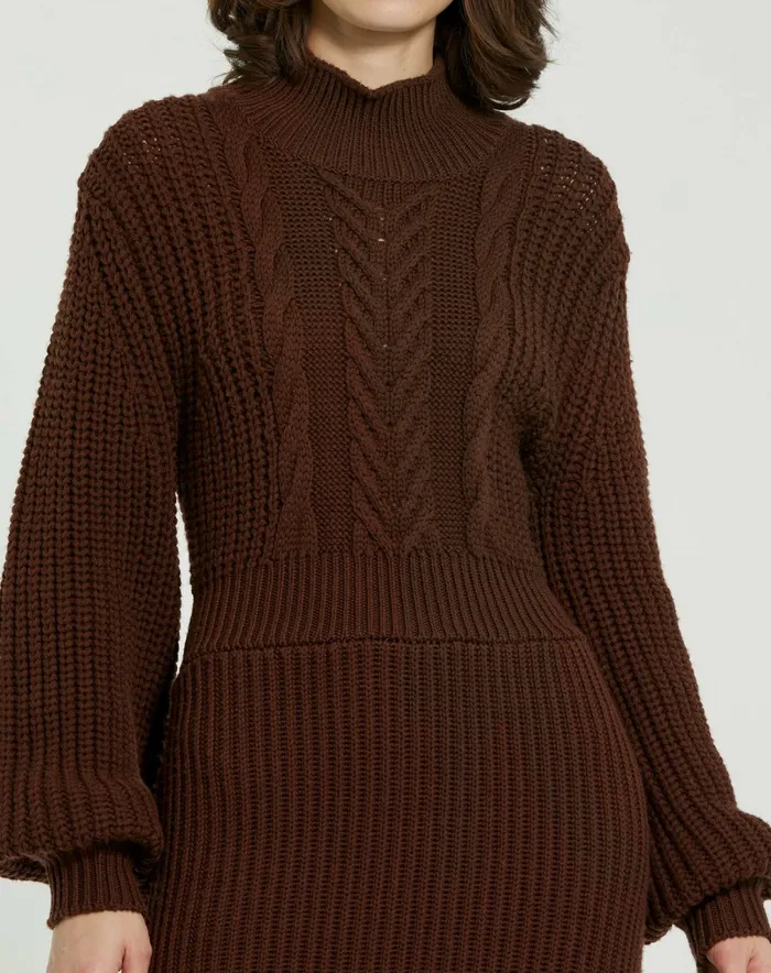 Best Sellers Mac Duggal Women Long Sleeve Turtle Neck Knit Midi Dress Chocolate