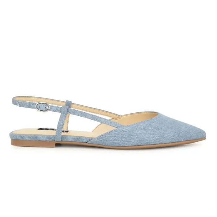 Bircah Pointy Toe Flat Slingbacks Denim Women Nine West Flats