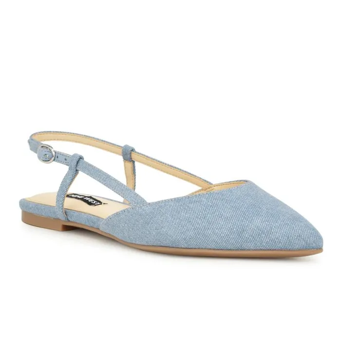Bircah Pointy Toe Flat Slingbacks Denim Women Nine West Flats Bircah Pointy Toe Flat Slingbacks Denim Women Nine West Flats