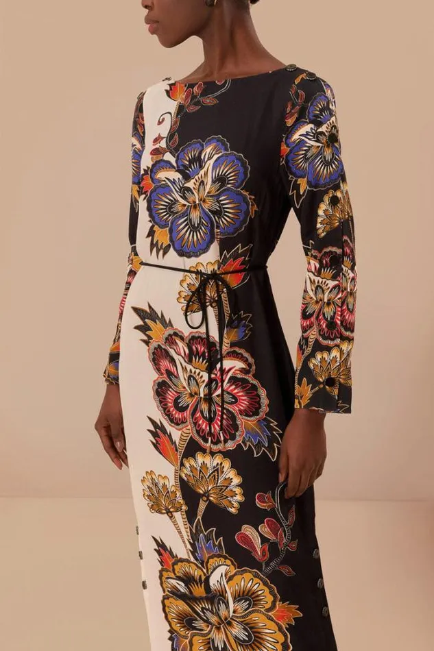 Black And White Maxi Floral Lenzing Ecovero Viscose Midi Dress Women FARM Rio Midi Dresses