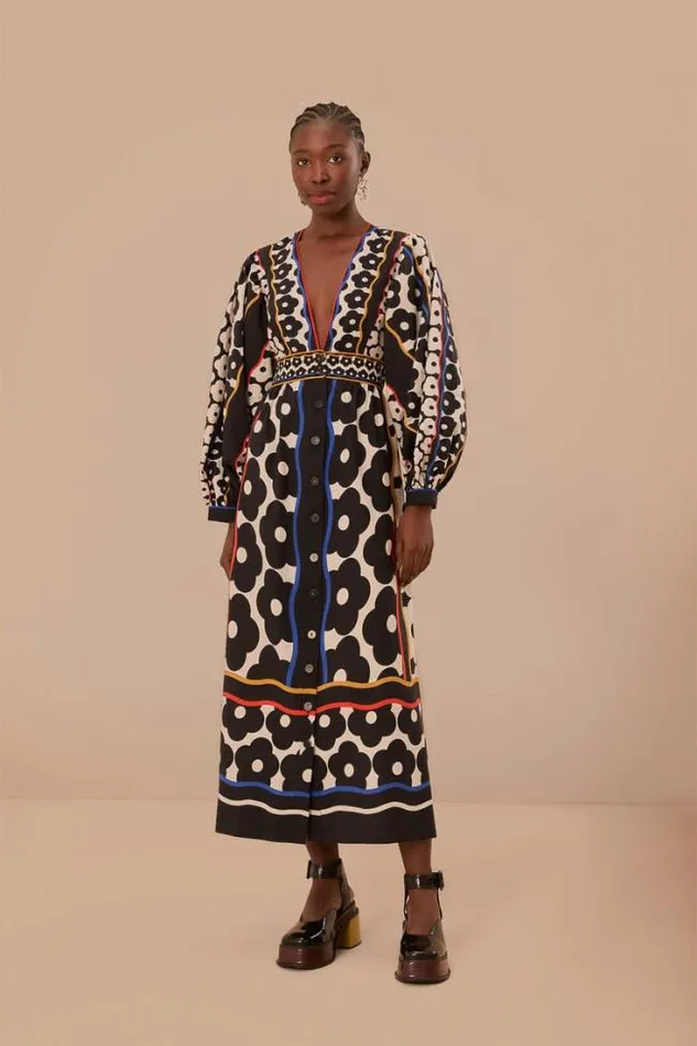 Black Farm Daisy Plunging Neck Maxi Dress Women FARM Rio Maxi Dresses