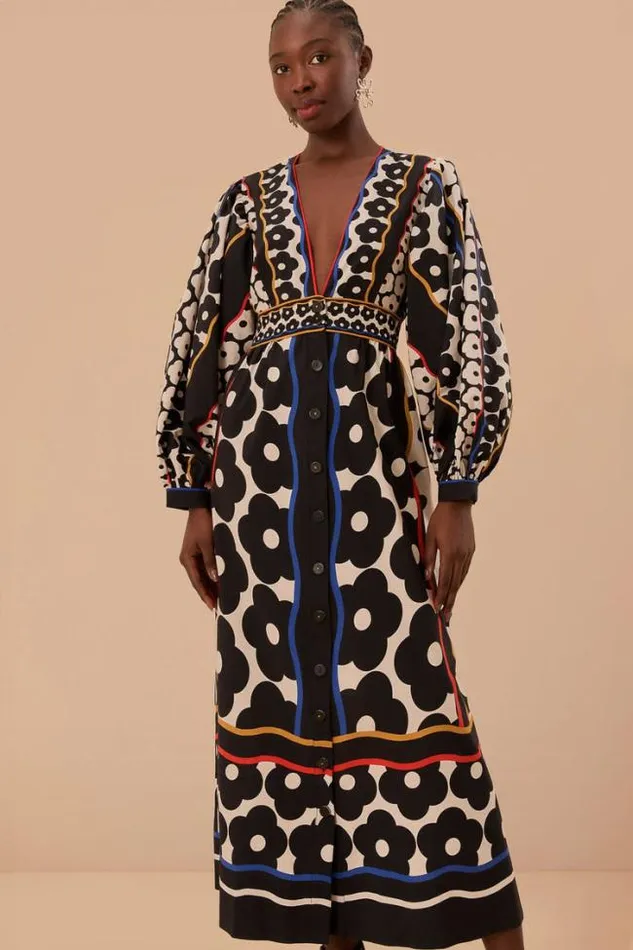 Black Farm Daisy Plunging Neck Maxi Dress Women FARM Rio Maxi Dresses