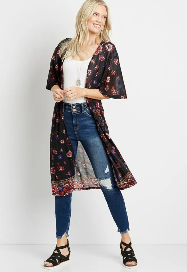 Black Floral Duster Kimono Women Maurices Tops