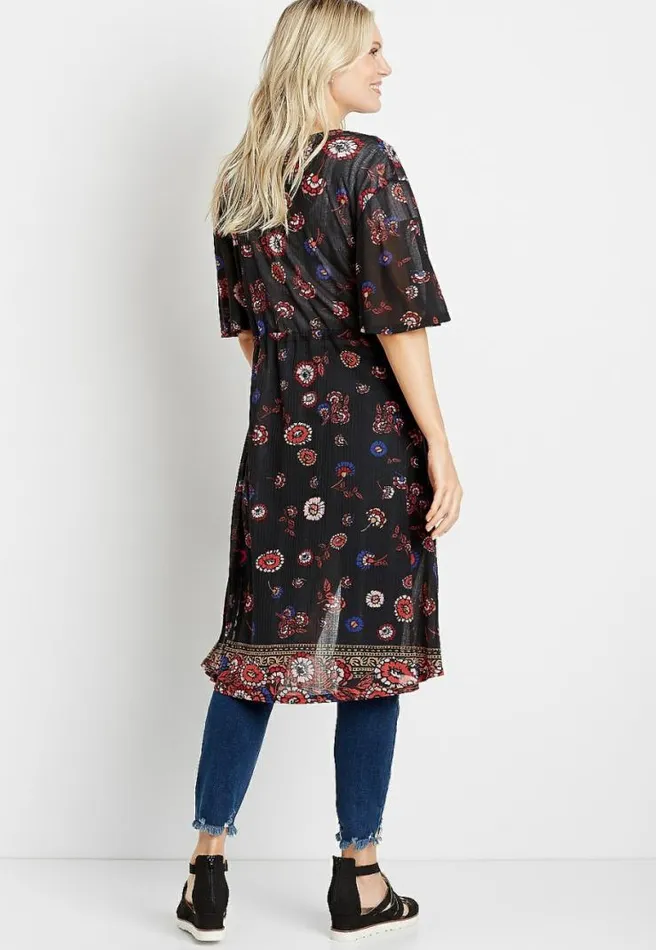 Black Floral Duster Kimono Women Maurices Tops