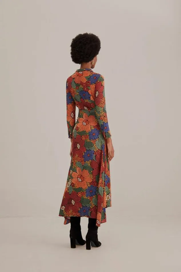 Black Stitched Flowers V Neck Maxi Dress Women FARM Rio Maxi Dresses