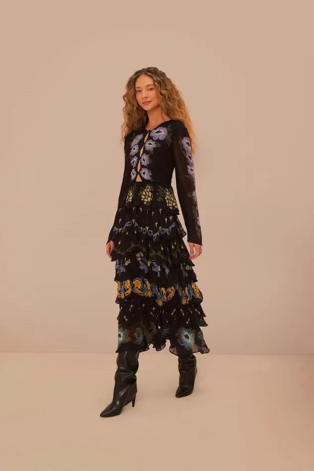 Black Winter Garden Ruffle Maxi Dress Women FARM Rio Maxi Dresses