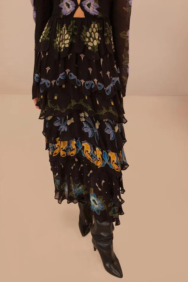 Black Winter Garden Ruffle Maxi Dress Women FARM Rio Maxi Dresses