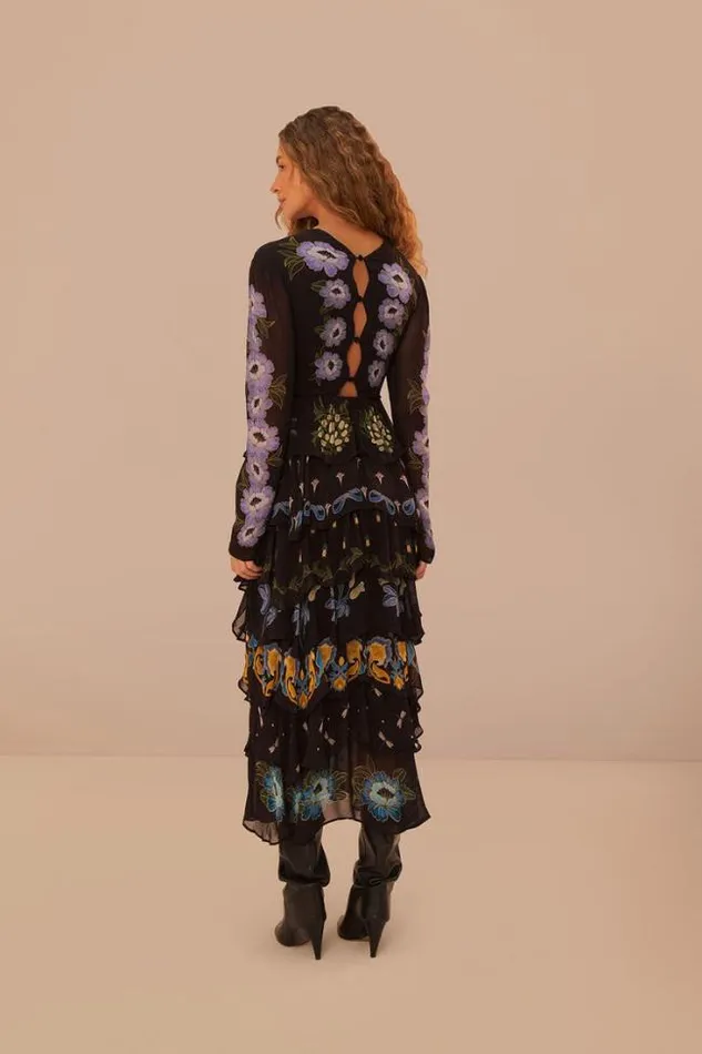 Black Winter Garden Ruffle Maxi Dress Women FARM Rio Maxi Dresses