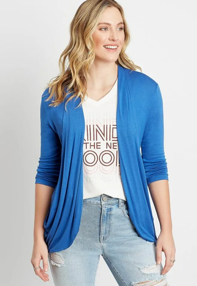 Blue 34 Sleeve Slouchy Pocket Cardigan Women Maurices Tops