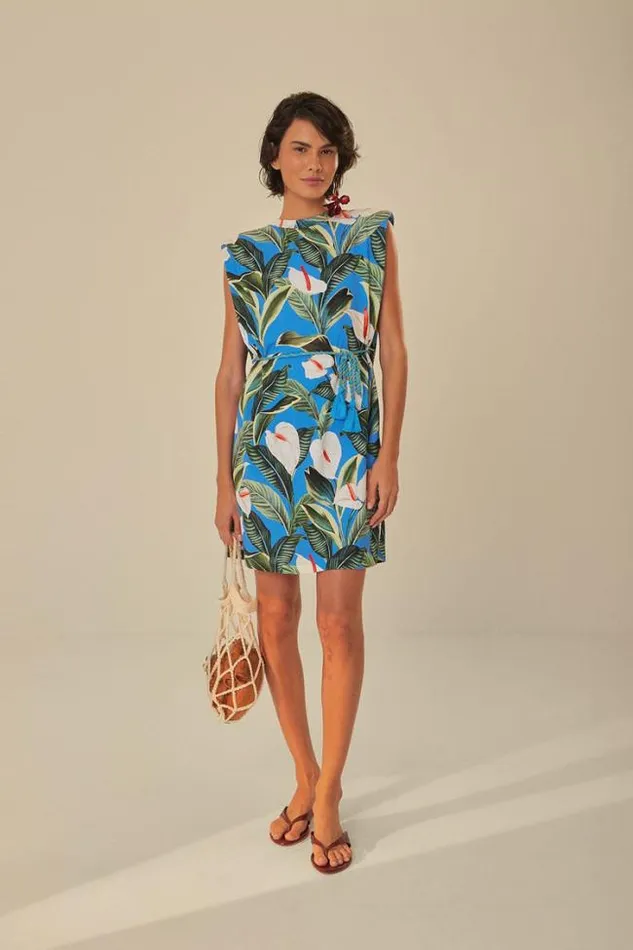 Blue Anthurium Garden Organic Cotton Mini TShirt Dress Women FARM Rio Mini Dresses
