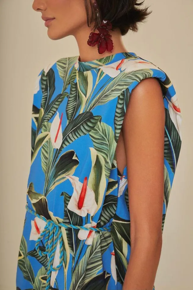 Blue Anthurium Garden Organic Cotton Mini TShirt Dress Women FARM Rio Mini Dresses