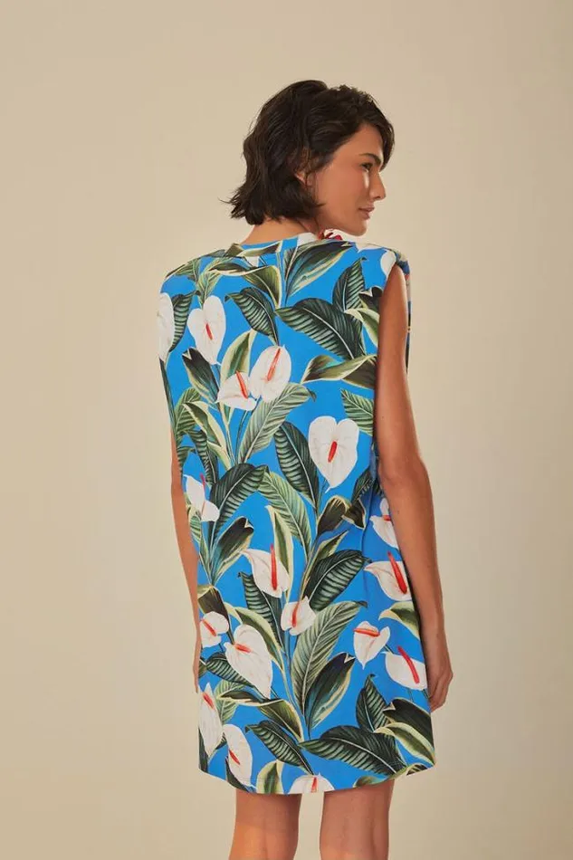 Blue Anthurium Garden Organic Cotton Mini TShirt Dress Women FARM Rio Mini Dresses