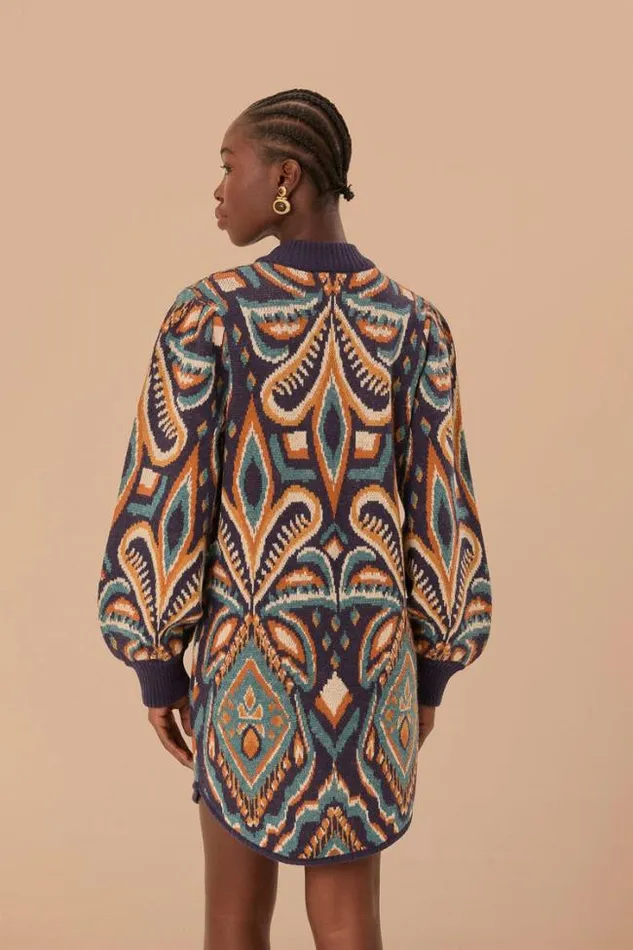 Blue Pineapple Ikat Sweater Dress Women FARM Rio Sweaters and Sweatshirts