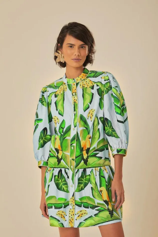 Blue Summer Foliage Scarf Organic Cotton Mini Dress Women FARM Rio Mini Dresses